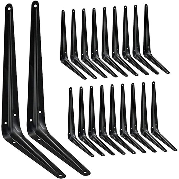 20 Pack Shelf Brackets 8 Inch, Heavy Duty Heavy Duty Black Metal Floating Shelf Bracket, Rustic Farmhouse Decorative Iron L Bracket, J Brackets Wall Angel Corner Brace for Wood Shelves