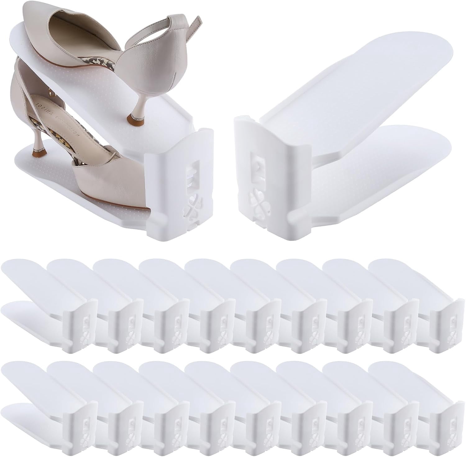 20 Pack Shoe Slots Organizer,3-Level Flexible Adjustable Shoe Stackers ...