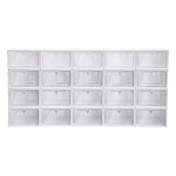20-Pack Shoe Storage Boxes, Large Flip Lid Shoe Box Organizer with Heart Design, 13x9x5.5 In, Stackable Box for Sneakers, Boots