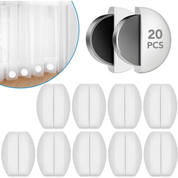 20 Pack Shower Curtain Weights, Silicone Wrapped Rust-Proof Magnetic Curtain Weights Heavy Outdoor, Curtain Clips for Shower Liner, Drapery, Tablecloth, Flag from Blowing Around (10 Pairs,White)