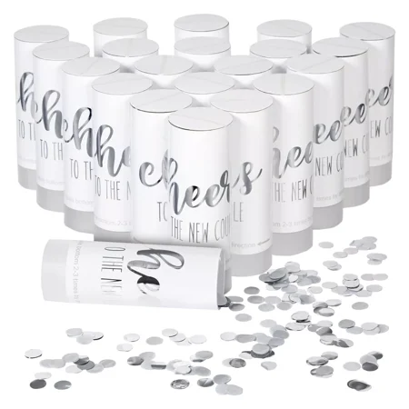 20-Pack Silver Foil Confetti Party Shakers for Wedding Reception, White