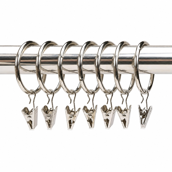 20 Pack Silver Metal Drapery Clips with Rings for Curtain Tension Rods