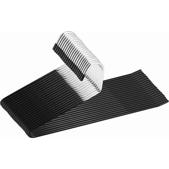 20 Pack Slack Pant Hangers Trousers Jean Hangers, Open Ended Pants Easy Slide Organizers, Chrome and Black Friction