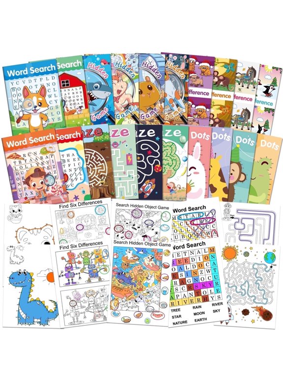 Kids Educational Activity Books, 20 pack - Coloring, Games, Mazes, Dot-to-Dot, Party Gifts