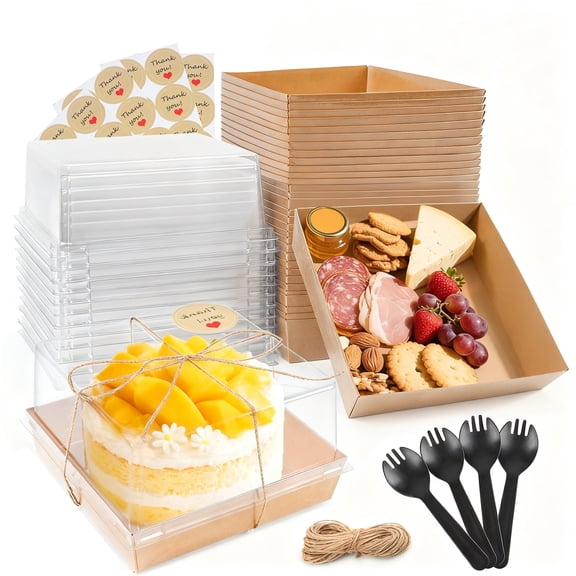 20 Pack Small Cake Boxes 7x7x4 inch, Charcuterie and Mini Cake Containers with Lids, for 4-6 Inch Cakes, Pudding, Sandwich, Pie, Bakery Dessert, Brown