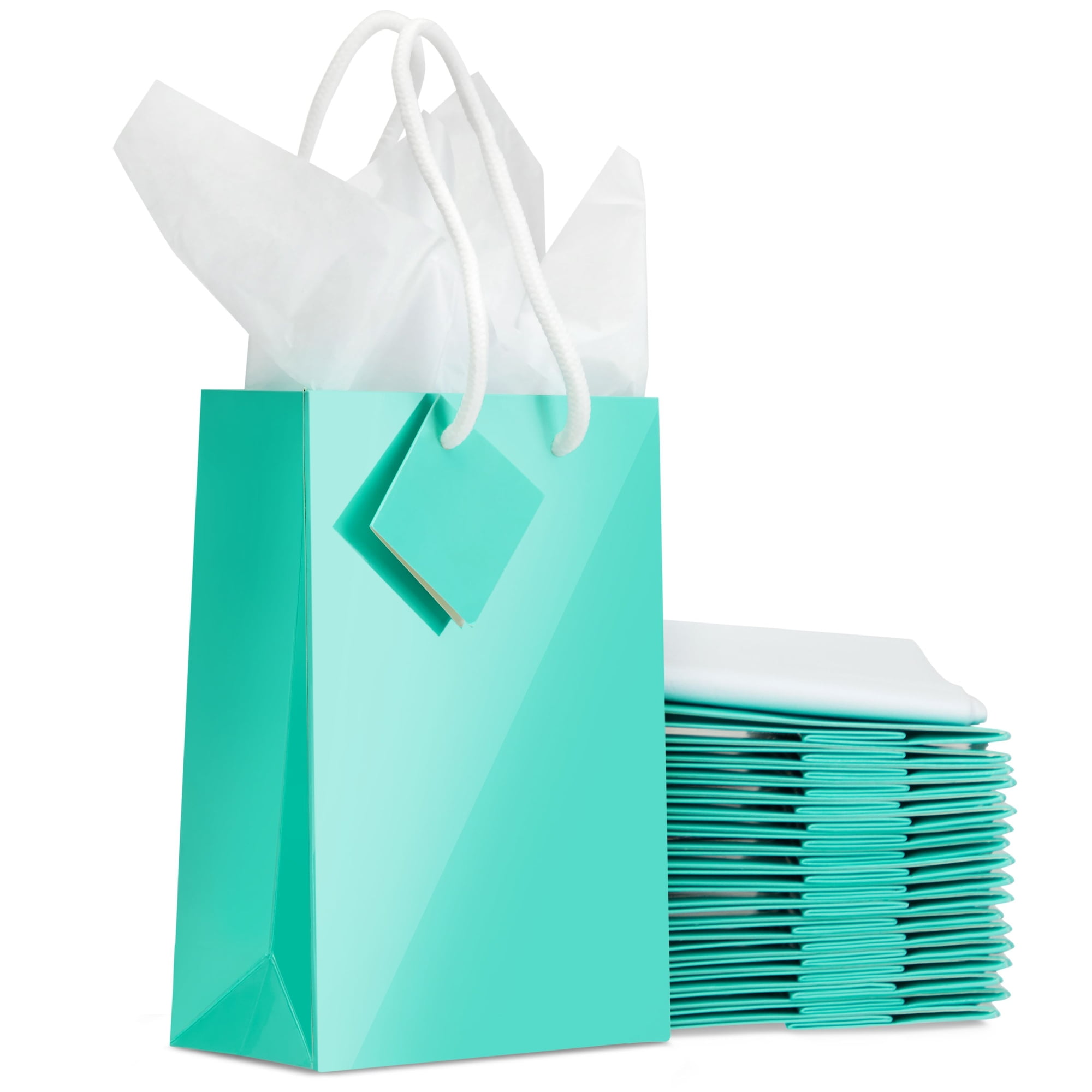 20 Pack Small Teal Gift Bags with Handles, Tag, and Tissue Paper Sheets for  Baby Shower, Valentines, Birthday, Wedding, Anniversary Party Favors and