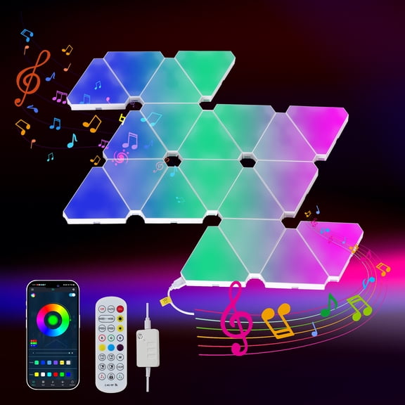 20-Pack Smart RGB Triangle Light Panels, Music Sync LED Wall Lights for Gaming Room Bedroom, App & Remote Control, Game Decor for Gamers Adults