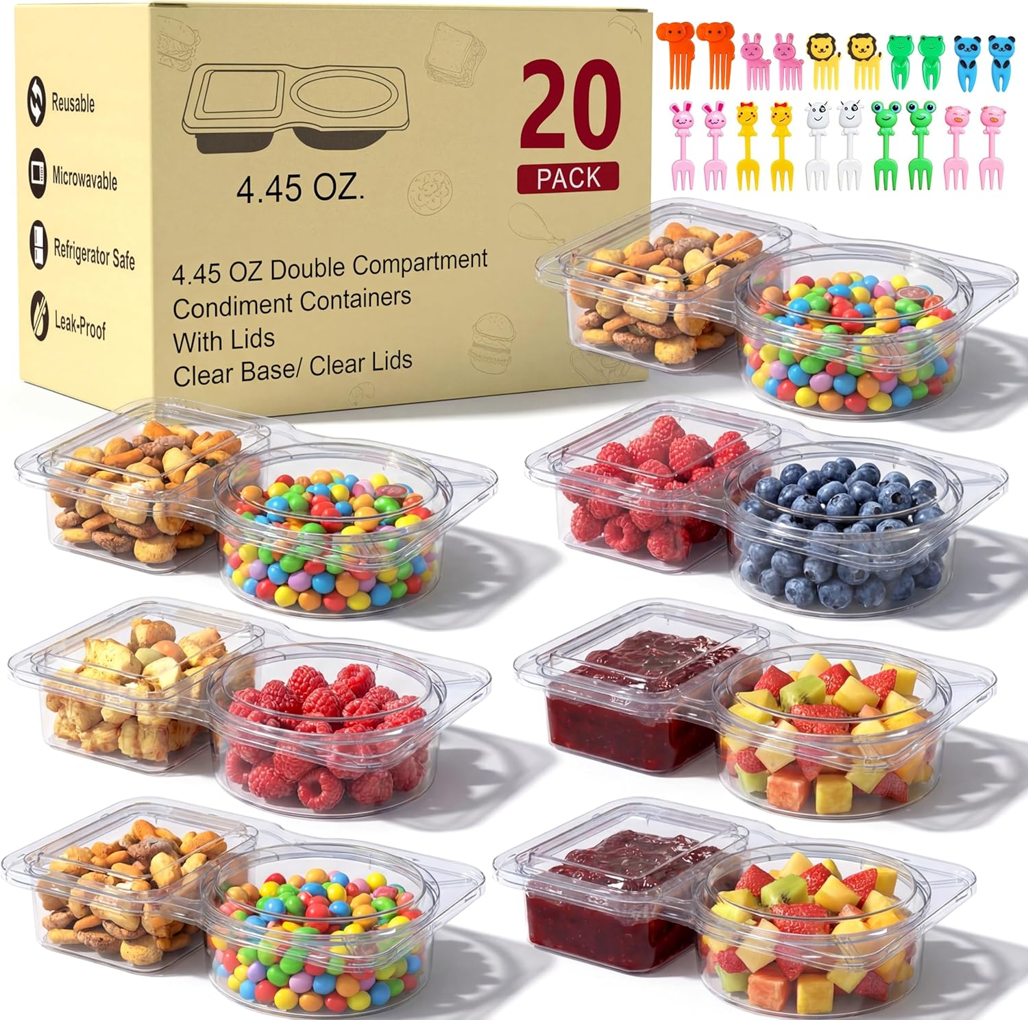 20 Pack Snack Containers with , Double Compartment Snack Containers for ...
