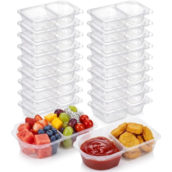 20-Pack Snack Pack Containers with Lids 10oz 2 Compartment Meal Prep Box Leakproof Reusable Snack Containers for Office, Travel & Healthy Portion Control Portable Food Storage for On the Go