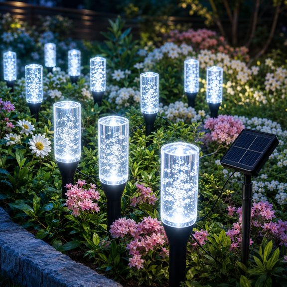 20 Pack Solar Bubble Stake Lights Warm White, 8 Modes Auto On/Off IP65 Waterproof, Single Panel Powered Solar Garden Lights for Yard Pathway Patio Romantic Wedding Decor