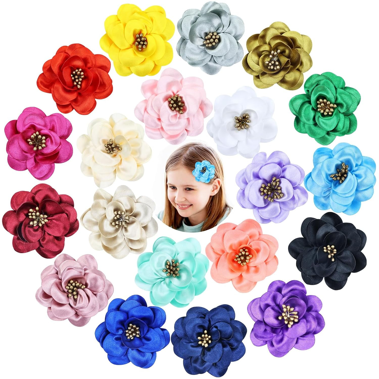 TIKUAJGIFT 20 Pack Solid 6cm/2.4" Flower Alligator Hair Clips Barrettes Pins Accessories for Baby Girls Infants Toddlers Kids Women