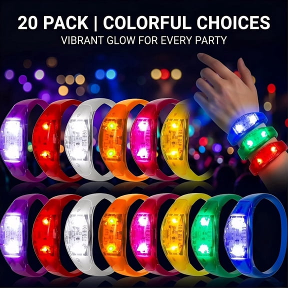 20-pack Sound-Activated LED Wristbands, Music-Sensing Glow Party Favors