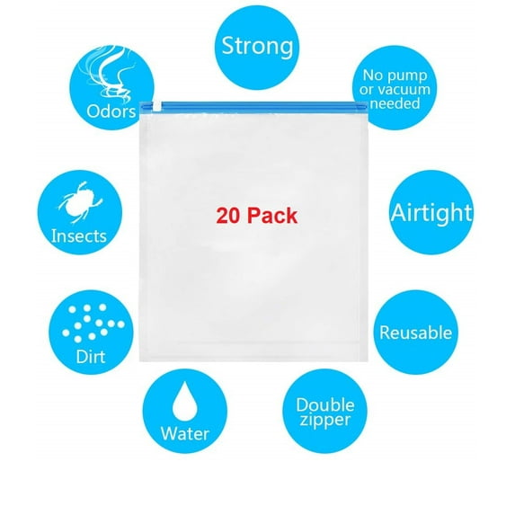 20 Pack Space Saver Storage Travel Roll Up Compress Zipper Plastic Bag No Vacuum Needed