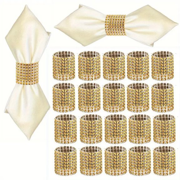 20 Pack Sparkling Rhinestone Napkin Rings for Elegant Dining, Weddings, Anniversaries, and Special Occasions