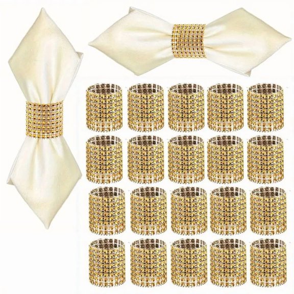 20 Pack Sparkling Rhinestone Napkin Rings for Elegant Dining and Special Occasions