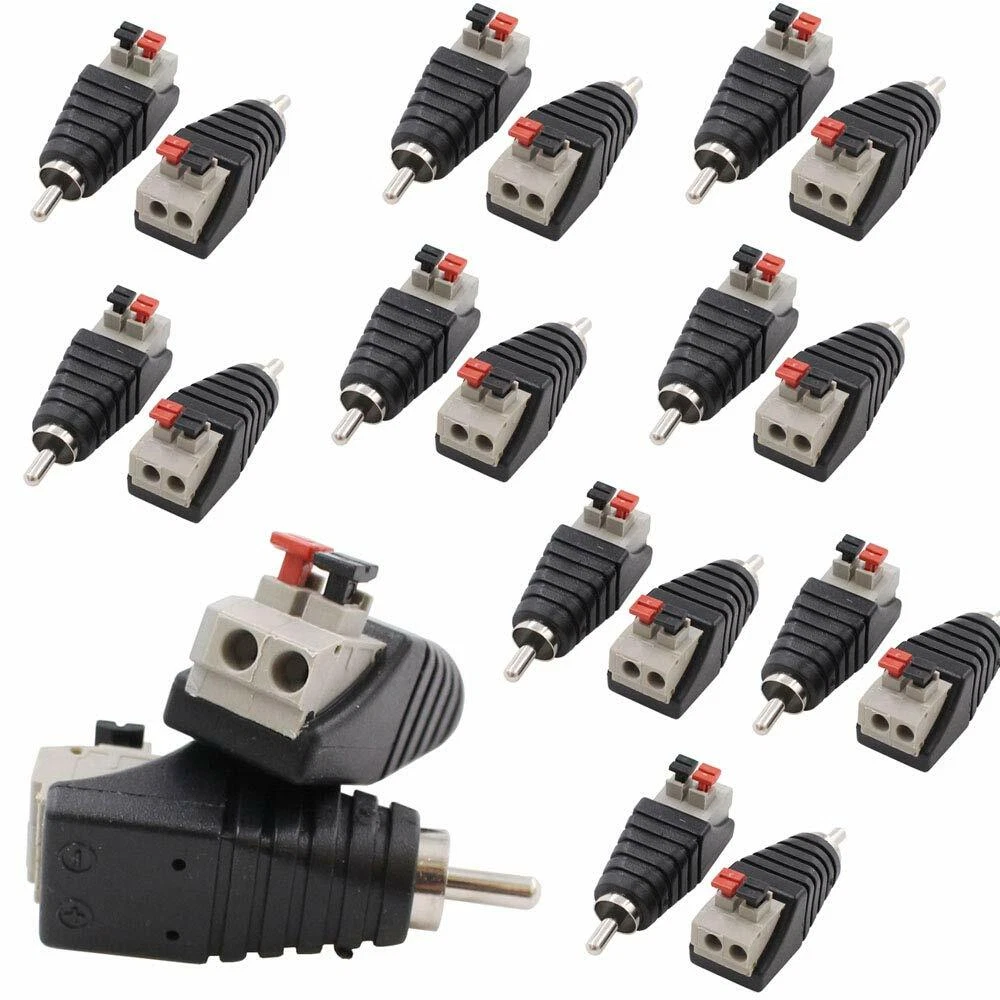 20 Pack Speaker Wire A/V Cable To Audio Male Rca Connector Adapter Jack Plug