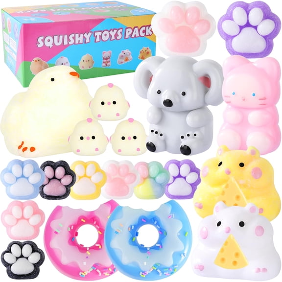 20-Pack Squishy Fidget Kit, Assorted Animal Designs, Stress Relief Party Favor