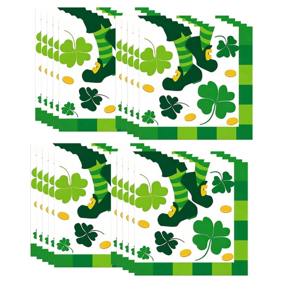 20-Pack St. Patrick's Day Napkins, 13x13in Disposable Green Shamrock Paper Napkins for Irish Theme Party, Dinner Table Decorations & Cocktail Servings