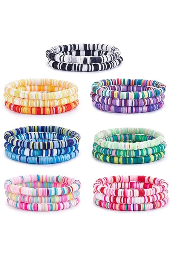 20 Pack Stackable Heishi Bracelets, Stretchable Multilayer Beach Jewelry, Bohemian Summer Wave Bracelets for Women & Girls