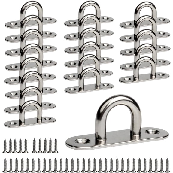 20-Pack Stainless Steel Ceiling H Ring H s 1. 8 inch M5 Strip Type Eye Plate with Enclosed H Boat Rigging Heavy Duty Ceiling & Wall Mount Hanging Hardware Fitting