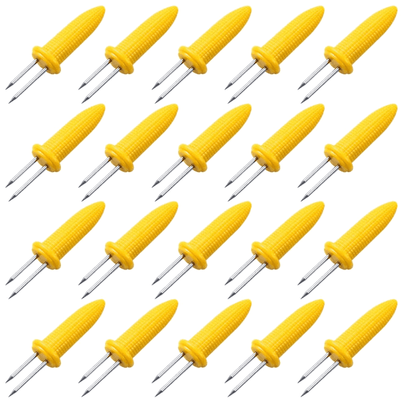20 Pack Stainless Steel Corn Holders, Corn on The Cob Holders Sweetcorn Holders with Handle Corn Forks Twin Prongs Corn Clips Corn on The Cob Skewers for Home Cooking and BBQ