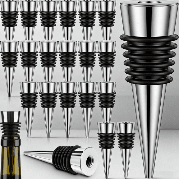 20 Pack Stainless Steel Wine Stoppers for Wine Bottles, Beverage Reusable Vacuum Champagne Bottle Corks Accessories Tapered Storage Craft Art DIY for Kitchen, Bar, Gifts, Holiday Party, Wedding