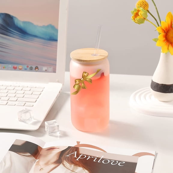 20 Pack Sublimation Blank Beer Glass Cup Can Shaped Frosted with Lids Borosilicate Glasses Tumbler Jar Cups Mug with Glass Straw for Beer, , Soda, Iced Coffee, Drinks 16oz