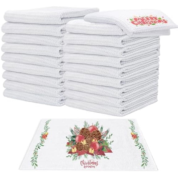 20 Pack Sublimation White Towels Waffle Weave Kitchen Towels Blanks Microfiber Dish Drying Towel for Heat Transfer 16x24 Inch$$Home Decor, Kitchen, & Other