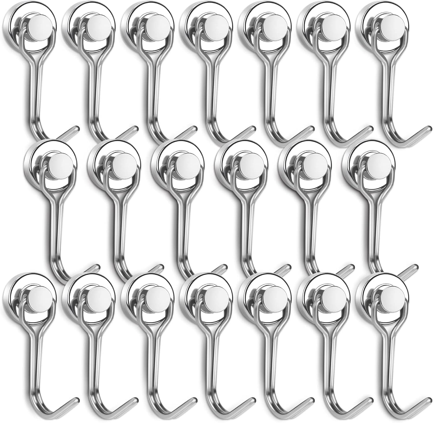 20 Pack Swivel Swing Magnetic Hooks 30LB Heavy Duty Neodymium Magnet Hook for Refrigerator Cruise Cabin 2.36" Silver