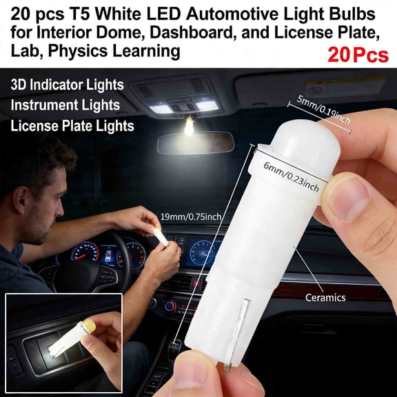 MKDAQIQIU 20 pcs T5 White LED Automotive Light Bulbs for Interior Dome, Dashboard, and License Plate,Lab,Physics Learning