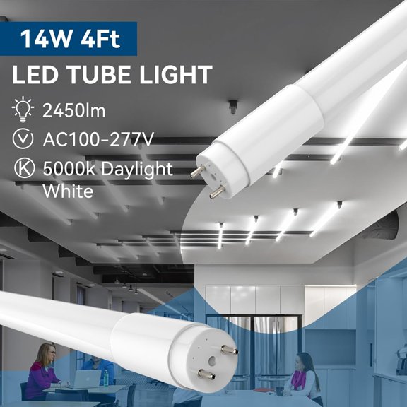 20-Pack T8 LED Tube Lights 4Ft, 14W 2450LM 5000K, Single or Double End Powered, Plug and Play or Ballast Bypass, Type A+B 4 Foot T10 T12 Fluorescent Bulbs Replacement, Frosted