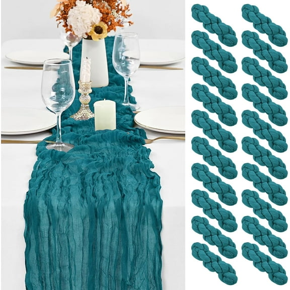 20 Pack Teal Table Runner 10Ft Cheesecloth Table Runner Boho Gauze Table Runners Romantic Long Turquoise Cheese Cloth Table Runners for Wedding Party Bridal Shower