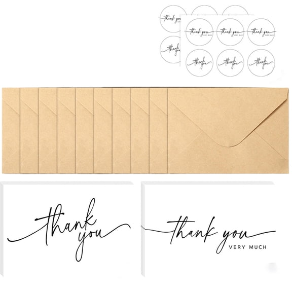 20 Pack Thank You Cards with Kraft Envelopes & Stickers, Minimalist Calligraphy Greeting Cards for Weddings, Parties & Business Use