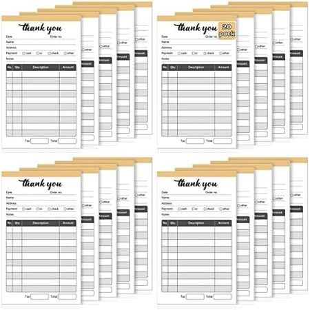 20 Pack Thank You Receipt Book, 2 Part Carbonless Sales Invoice Book, 3.5 x 5.5 Inch, 50 Set Each Pad, Sales Receipt Form for Small Business Store Warehouse Office Restaurant$$Office