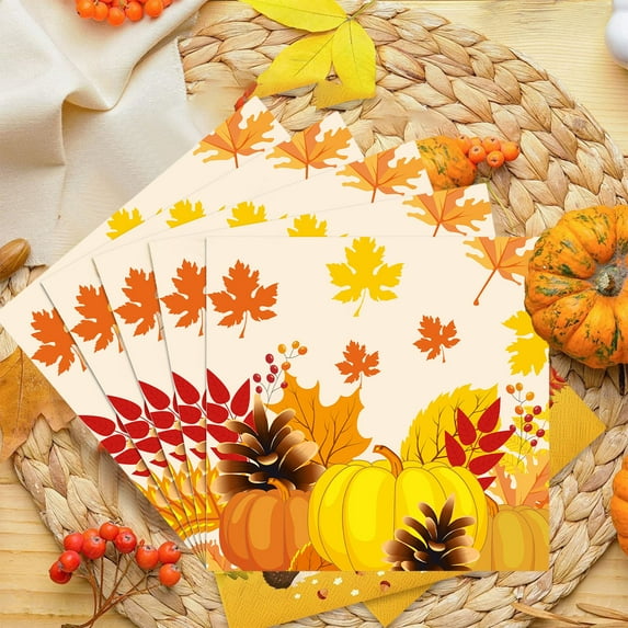 20-Pack Thanksgiving Disposable Paper Plates Fall Pumpkin Maple Leaf Pattern Harvest Party Tableware