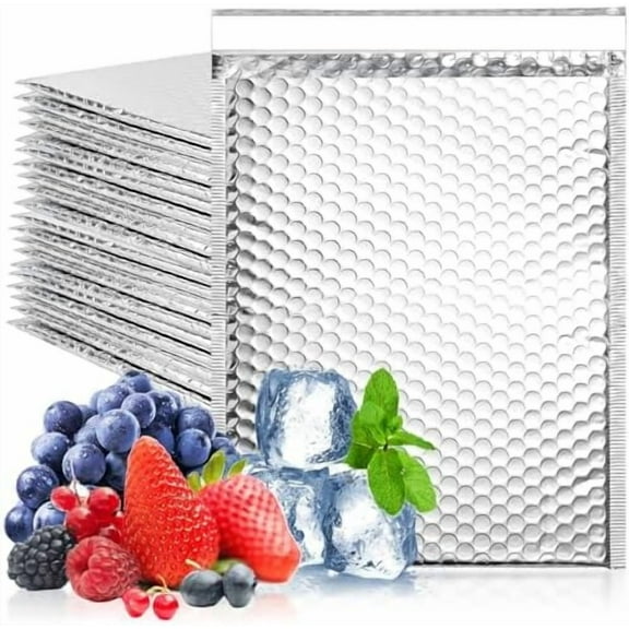 20 Pack Thermal Bubble Mailer, 9" x 11" Insulated Metallic Bubble Mailers, Self-adhesive Foil Mailing Envelopes for Cold Shipping Waterproof Shipping Envelopes for food, Cosmetics