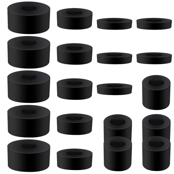20 Pack Thick Rubber Washers - Round & Flat Spacers, 4 Sizes, Black Rubber Bushings
