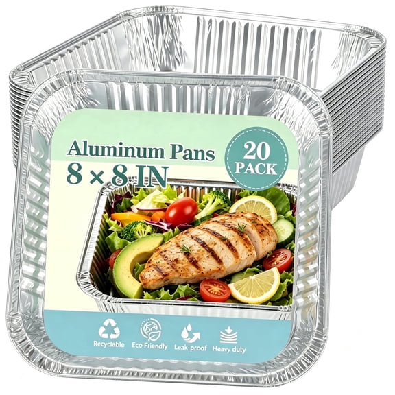 20 Pack Thickened 8x8 Disposable Aluminum Foil Pans, Durable Foil Pans for Cooking, Meal Prep, Baking, Roasting