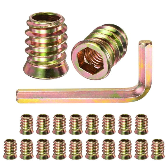20-Pack Threaded Inserts for Wood, 3/8-16 x 20mm Hex Drive Threaded Insert Nuts with a Wrench for Wood Furniture [Gold Tone]