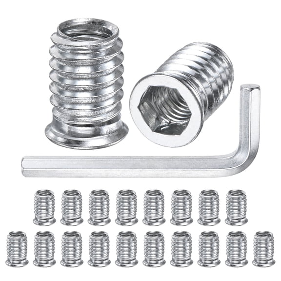 20-Pack Threaded Inserts for Wood, 3/8-16 x 20mm Hex Drive Threaded Insert Nuts with a Wrench for Wood Furniture [Silver Tone]