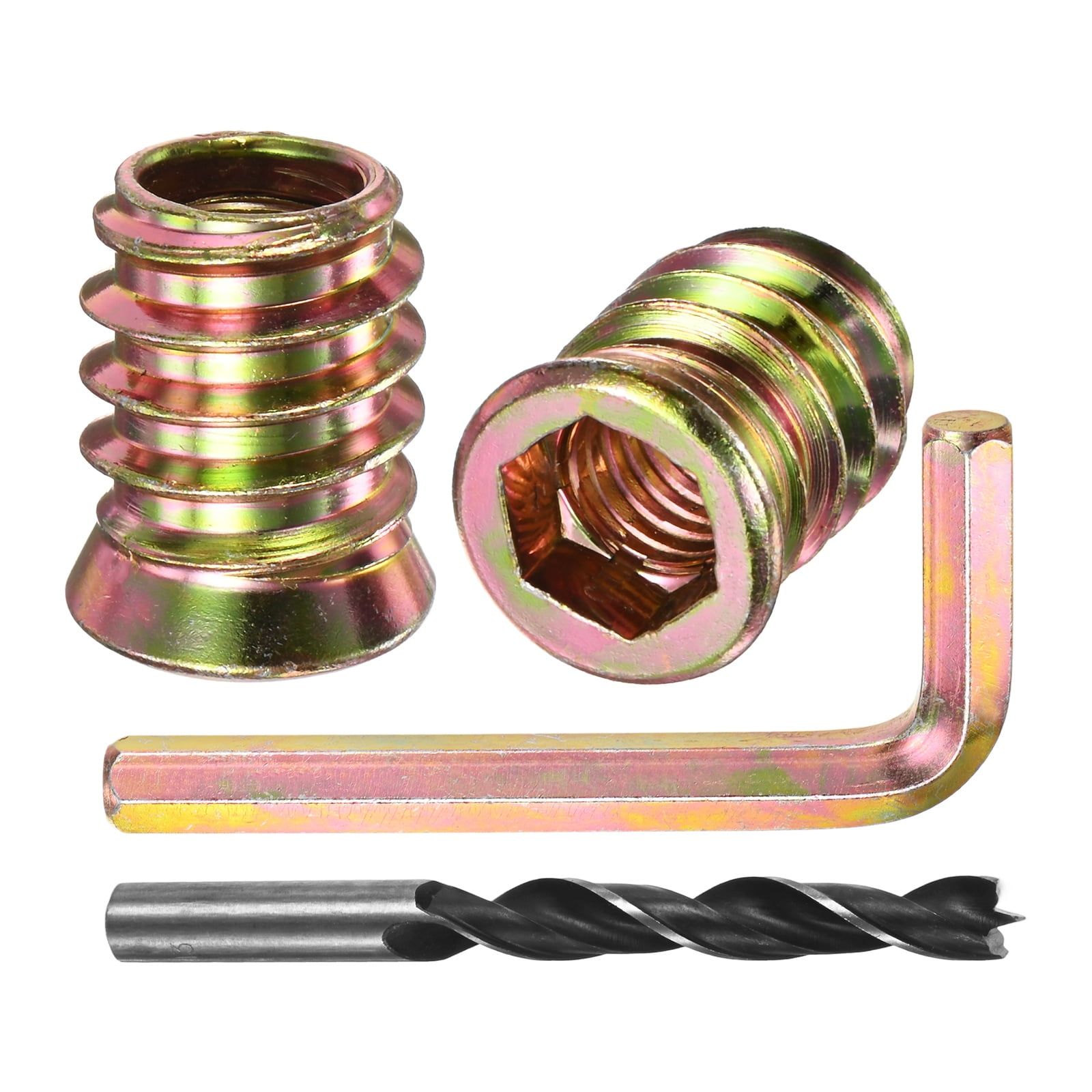 20-Pack Threaded Inserts for Wood, 3/8-16x20mm Hex Drive Threaded Insert Nuts, with a Hex Wrench and Drill Bit [Gold Tone]
