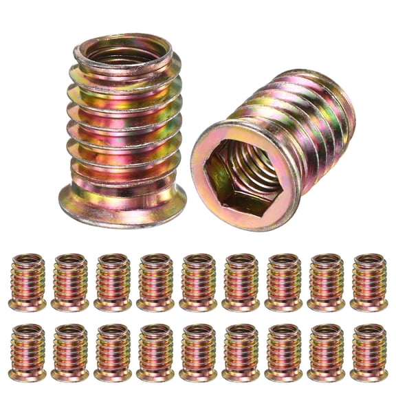 20-Pack Threaded Inserts for Wood, M10x20mm Hex Drive Threaded Insert Nuts for Wood Furniture [Gold Tone]