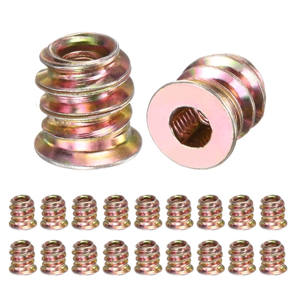 20-Pack Threaded Inserts for Wood, M4x10mm Hex Drive Threaded Insert Nuts for Wood Furniture [Gold Tone]