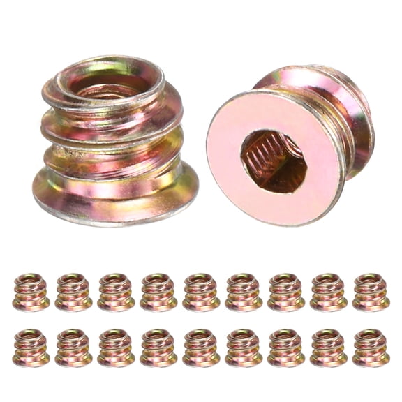 20-Pack Threaded Inserts for Wood, M4x8mm Hex Drive Threaded Insert Nuts for Wood Furniture [Gold Tone]
