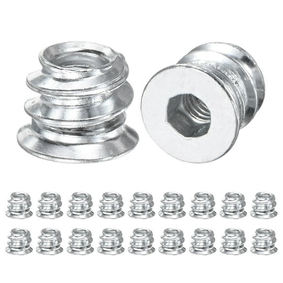 20-Pack Threaded Inserts for Wood, M4x8mm Hex Drive Threaded Insert Nuts for Wood Furniture [Silver Tone]