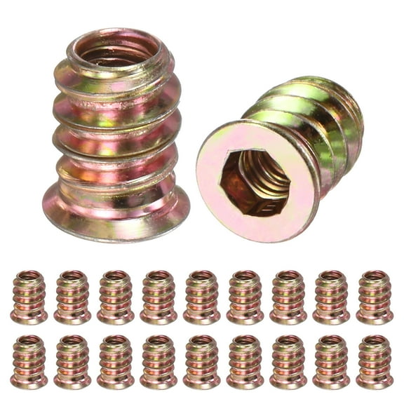 20-Pack Threaded Inserts for Wood, M5x12mm Hex Drive Threaded Insert Nuts for Wood Furniture [Gold Tone]