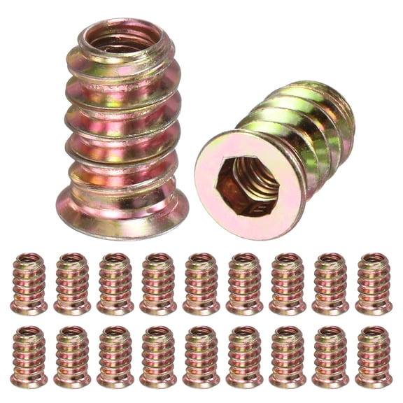 20-Pack Threaded Inserts for Wood, M5x15mm Hex Drive Threaded Insert Nuts for Wood Furniture [Gold Tone]
