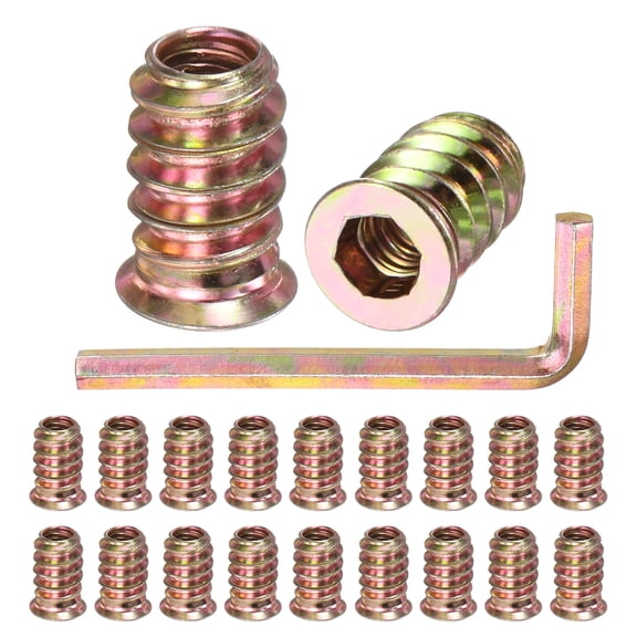 20-Pack Threaded Inserts for Wood, M5x15mm Hex Drive Threaded Insert Nuts with a Wrench for Wood Furniture [Gold Tone]