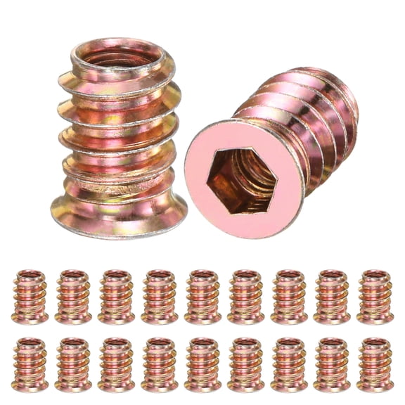 20-Pack Threaded Inserts for Wood, M6x15mm Hex Drive Threaded Insert Nuts for Wood Furniture [Gold Tone]