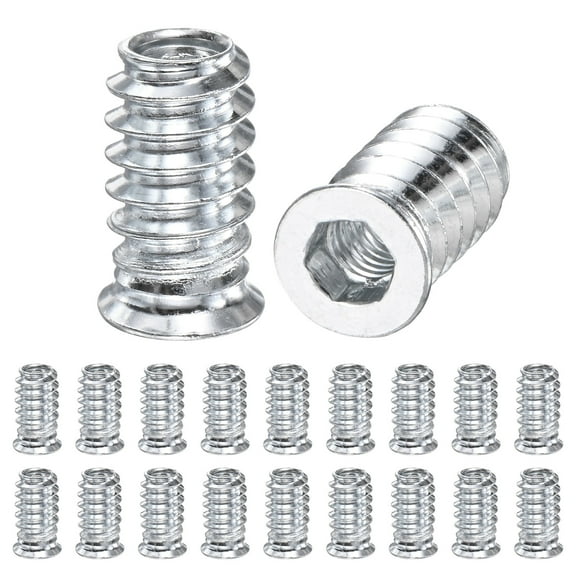 20-Pack Threaded Inserts for Wood, M6x20mm Hex Drive Threaded Insert Nuts for Wood Furniture [Silver Tone]